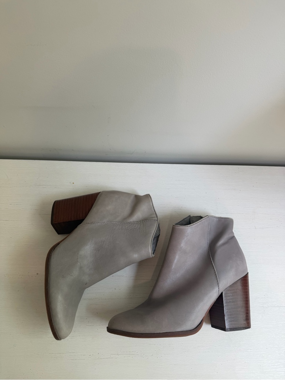 Grey Leather Heeled Boots